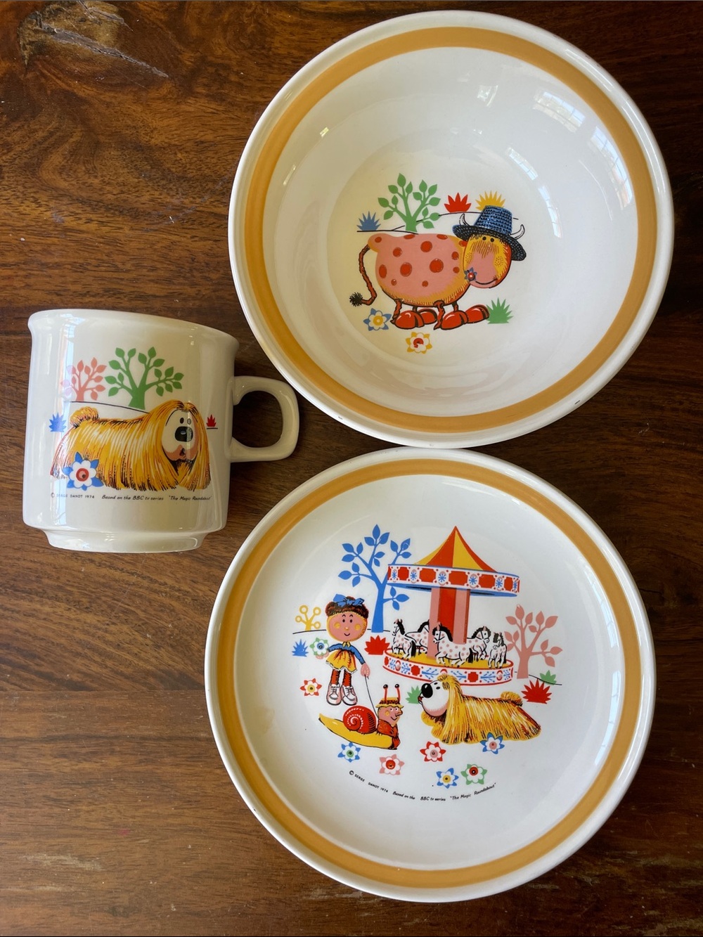 3 BBC “The Magic Roundabout” TV series Childrens Dinnerware Carrigliane Pottery